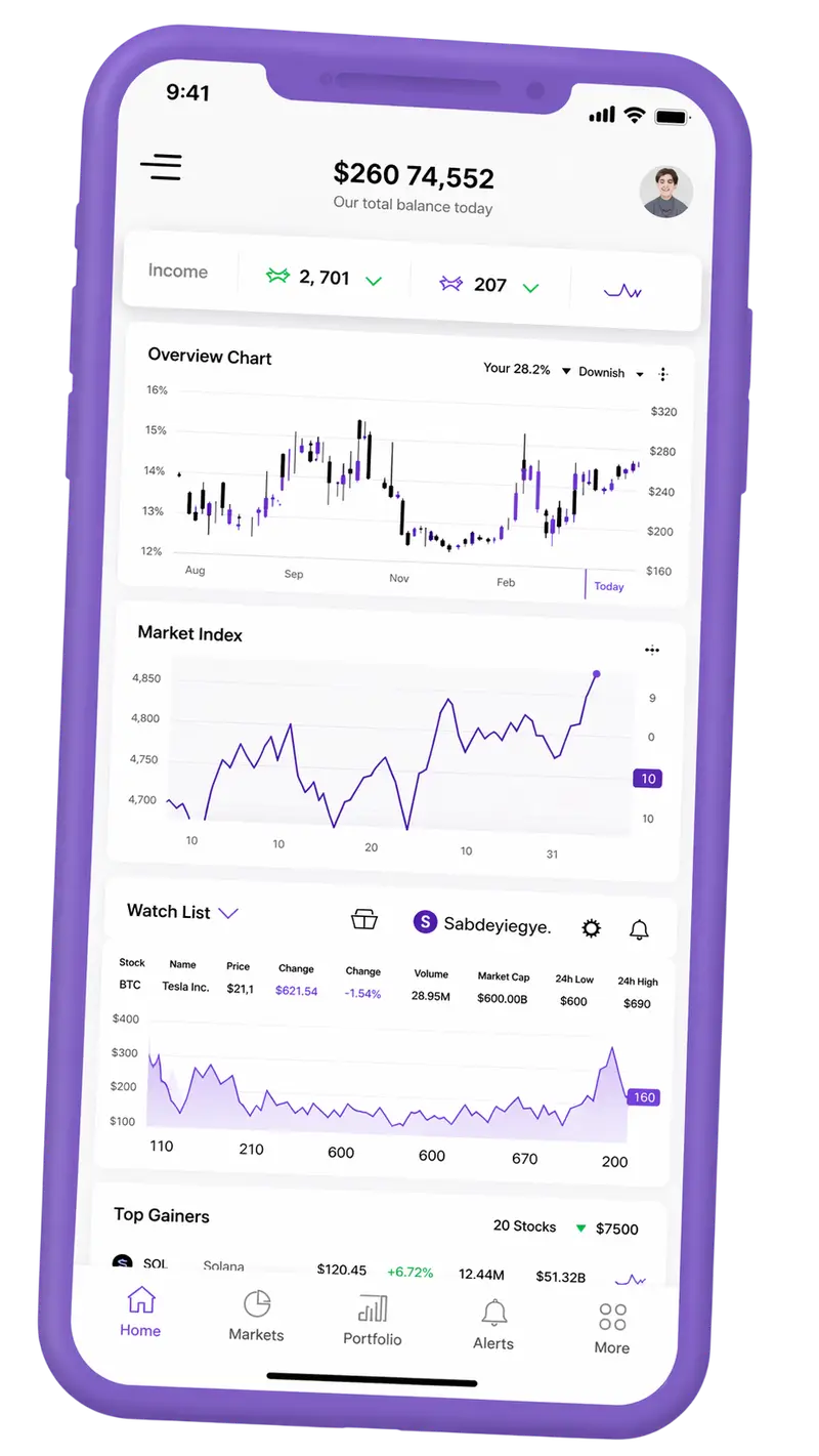 Mobile portfolio view displaying monitored holdings